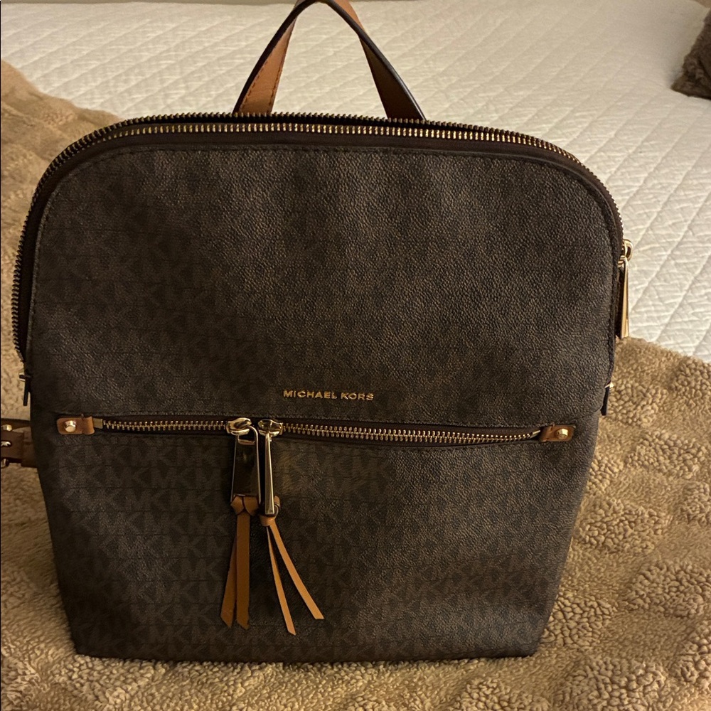 Michael Kors Dark Brown Backpack with Tan Accents